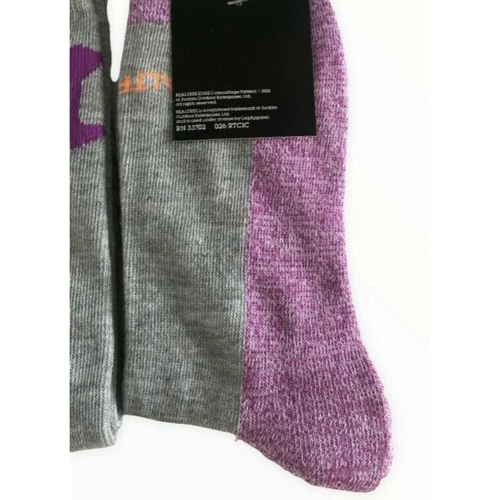 Realtree Womens Ladies Wine & Dine Crew Gray Purple Socks Size 9-11